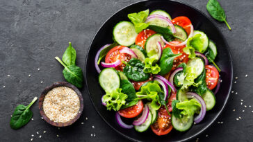 Overhead view of a salad