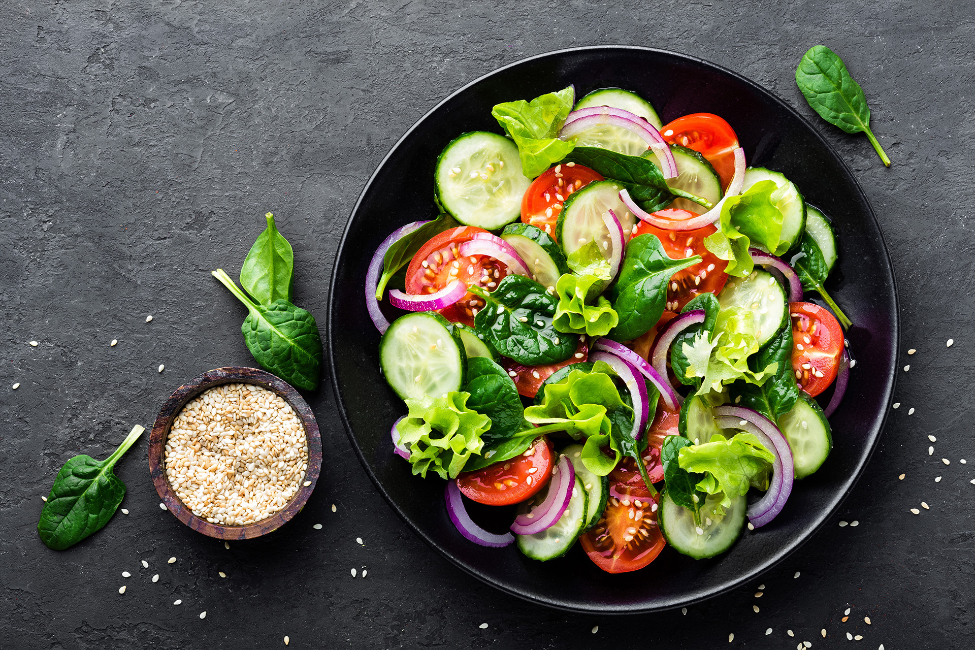 Overhead view of a salad